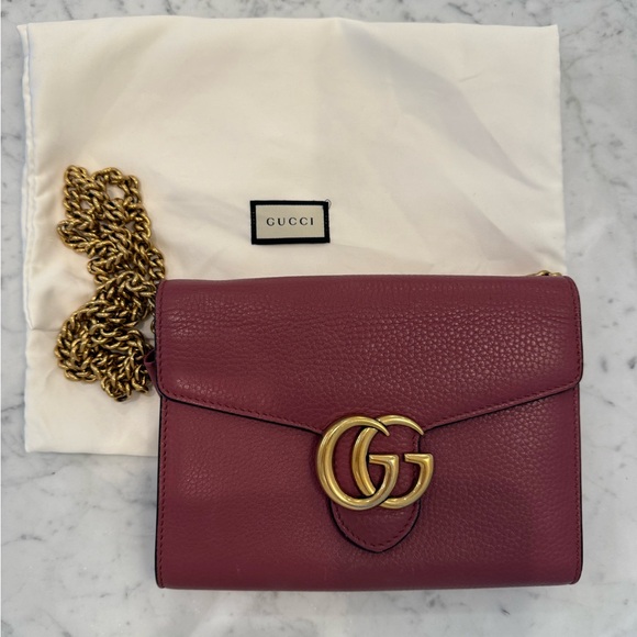 Gucci GG Marmont Wallet on Chain Crossbody Bag - Pink Pebbled Leather, Gold - Picture 1 of 6